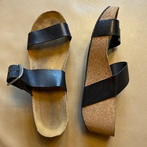 Eric Michael black leather & cork wedge sandal size 41